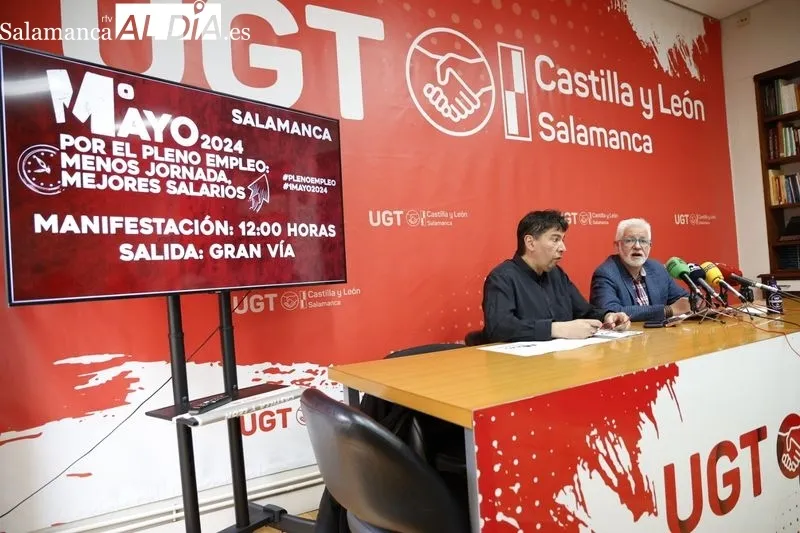 Rueda de prensa de José Antonio Gallego, secretario general CCOO Salamanca, y Marcelino Muñoz, secretario General UGT Salamanca. Foto: David Sañudo