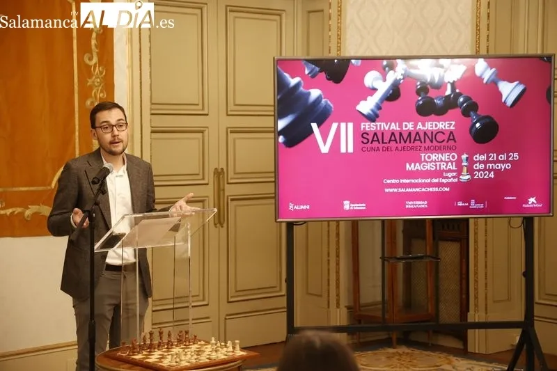 Presentación en el Ayuntamiento del VII Festival ‘Salamanca, cuna del ajedrez moderno’, reunirá a grandes maestros en el Centro Internacional del Español. Foto: David Sañudo
