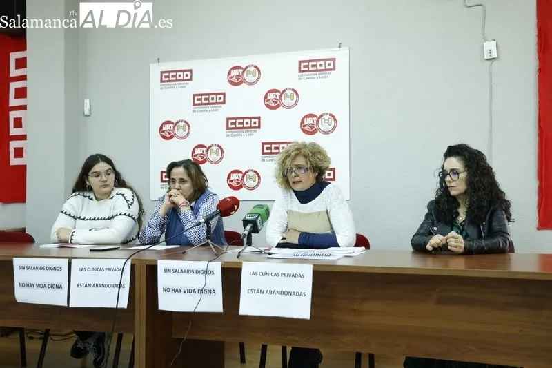 Rueda de prensa conjunta de Comisiones Obreras y UGT sobre el bloqueo de la negociación en el convenio de sanidad privada de Salamanca. Foto: David Sañudo
