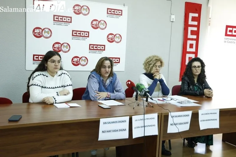 Rueda de prensa conjunta de Comisiones Obreras y UGT sobre el bloqueo de la negociación en el convenio de sanidad privada de Salamanca. Foto: David Sañudo