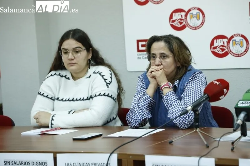 Rueda de prensa conjunta de Comisiones Obreras y UGT sobre el bloqueo de la negociación en el convenio de sanidad privada de Salamanca. Foto: David Sañudo
