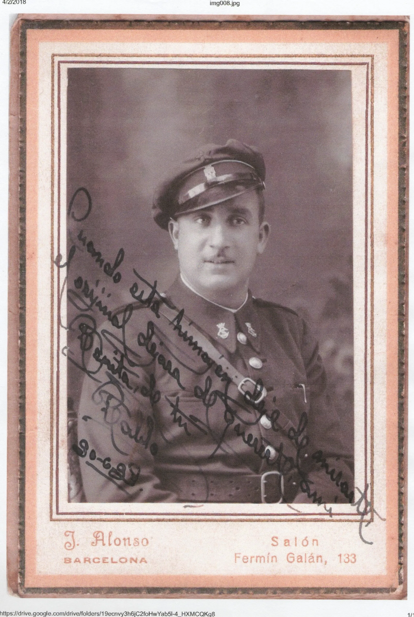 Pablo Agraz con el uniforme de carabinero, hacia 1938