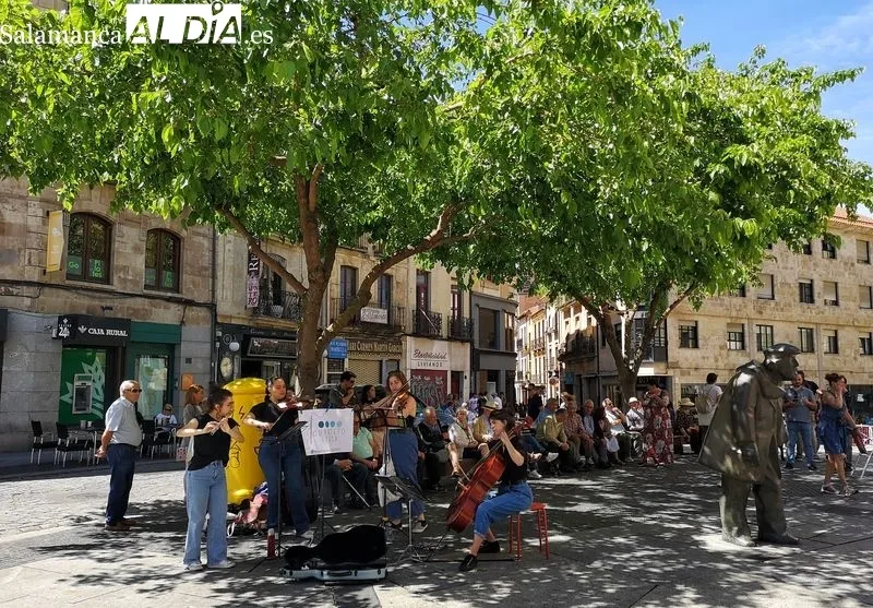 El Colegio Maestro Ávila recibía en la plaza de la Libertad su premio como ganador del juego ‘Biotesoros Urbanos’ de Salamanca Fascinación Verde. Foto: David Sañudo