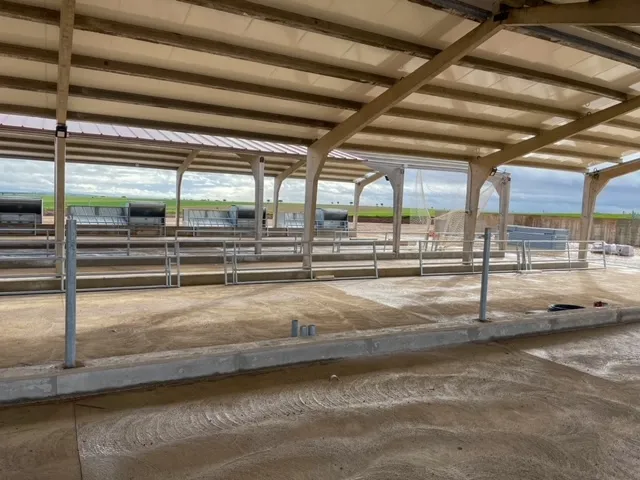 Se han construido dos modernas naves ganaderas, cada una con 18 corrales y una capacidad total para albergar 650 terneros