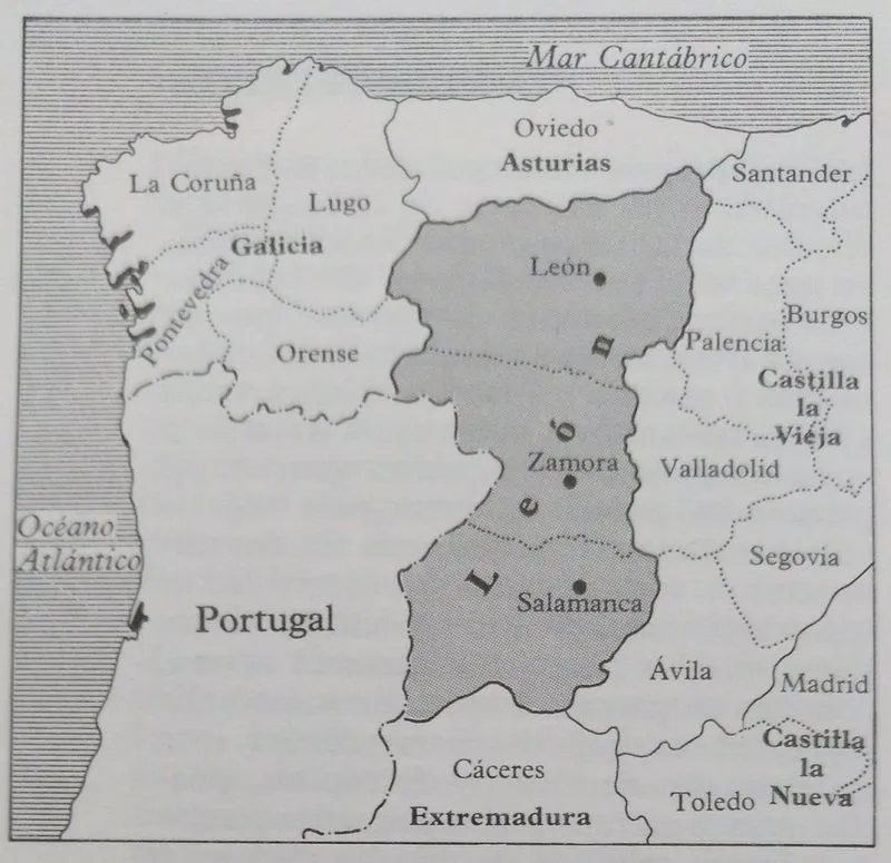 Mapa antiguo que recoge la extensión de la Región Leonesa en el momento de aprobarse la Constitución