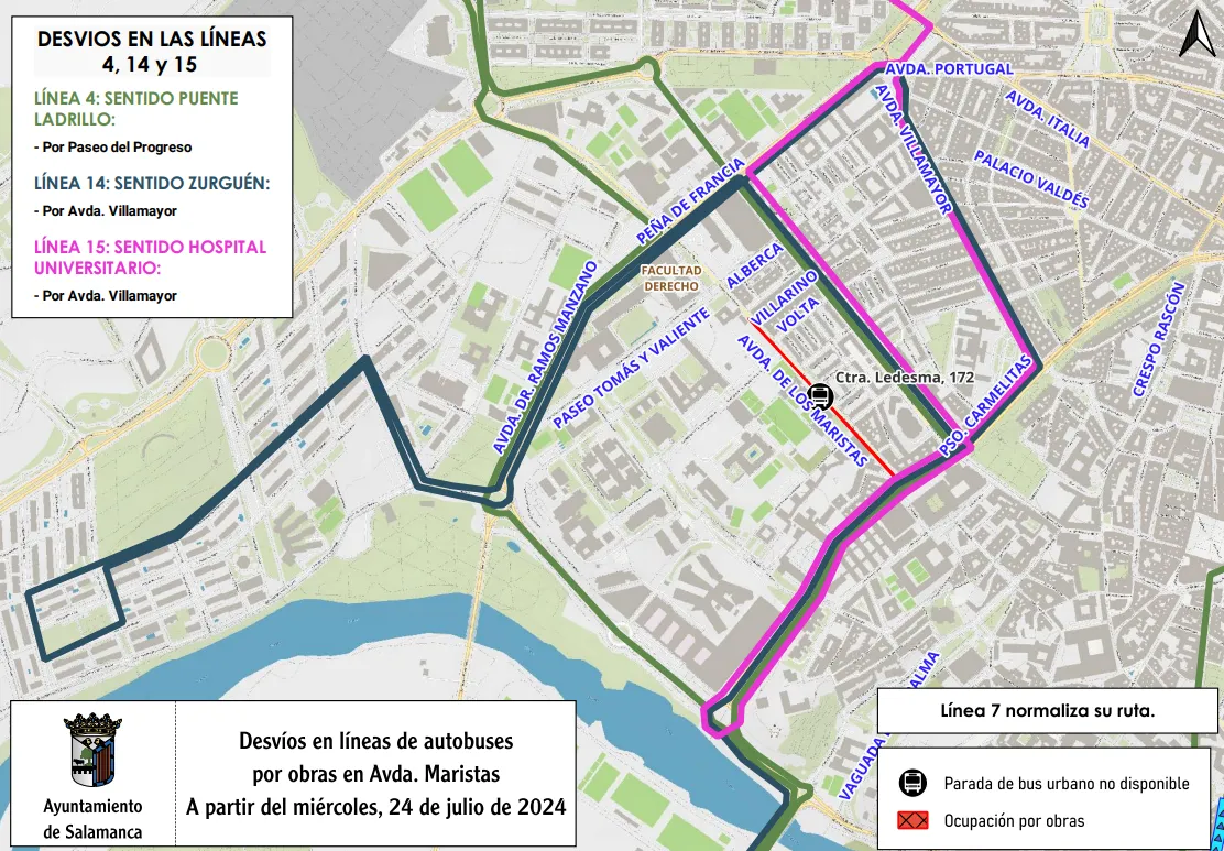 Cortes de tráfico y desvíos en la avenida de Maristas y la calle Peña de Francia
