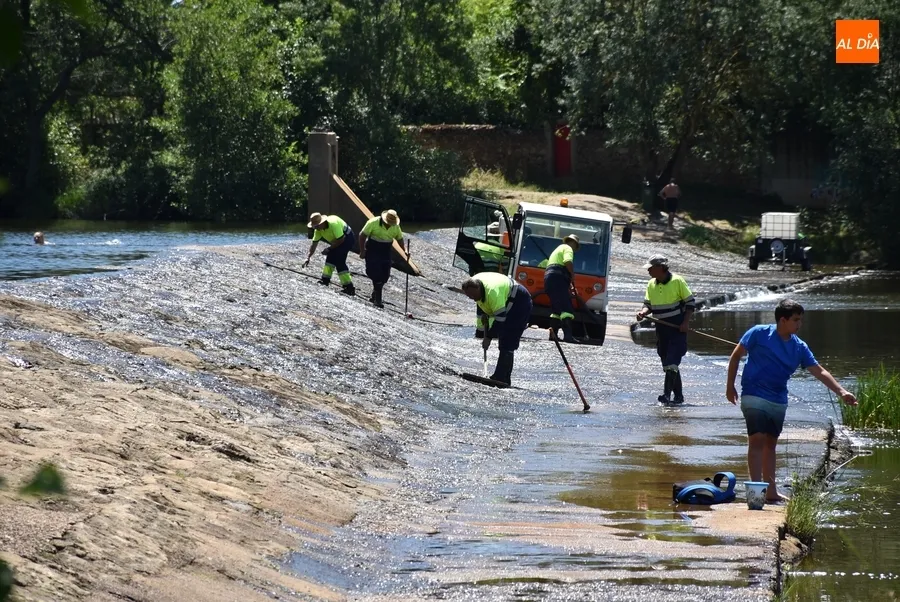 Foto 5 - Retirado el verd&iacute;n de la presa de La Pesquera para reducir el riesgo de resbalones