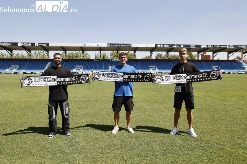 Presentación de Dani García, Eudald Vergés y David Rabadán como jugadores de Unionistas. Foto de David Sañudo