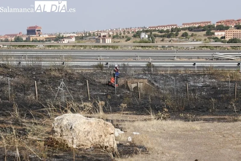 Un incendio de pastos cerca de la A-62 moviliza a los bomberos en Salamanca  | FOTOS: David Sañudo 