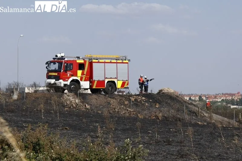 Un incendio de pastos cerca de la A-62 moviliza a los bomberos en Salamanca  | FOTOS: David Sañudo 