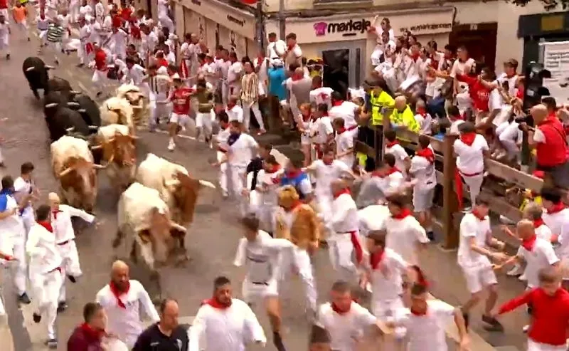 Imagen de TVE del tercer encierro de San Fermín