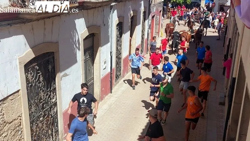 Foto 6 - Numeroso p&uacute;blico disfruta del primer encierro a caballo de las Fiestas de Toros de Lumbrales