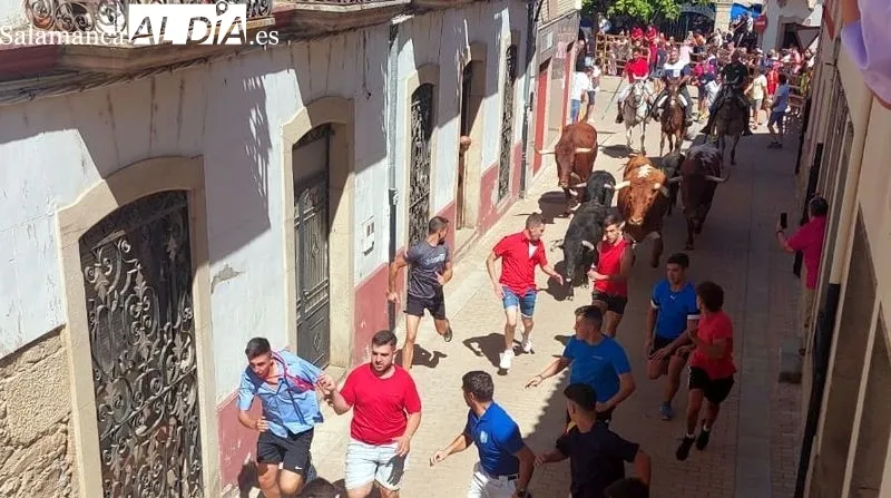 Foto 5 - Numeroso p&uacute;blico disfruta del primer encierro a caballo de las Fiestas de Toros de Lumbrales