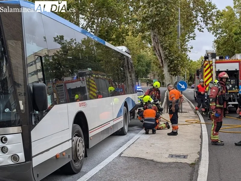 Intervención de los Bomberos en el paseo de San Vicente por el incendio de un autobús. Foto de David Sañudo