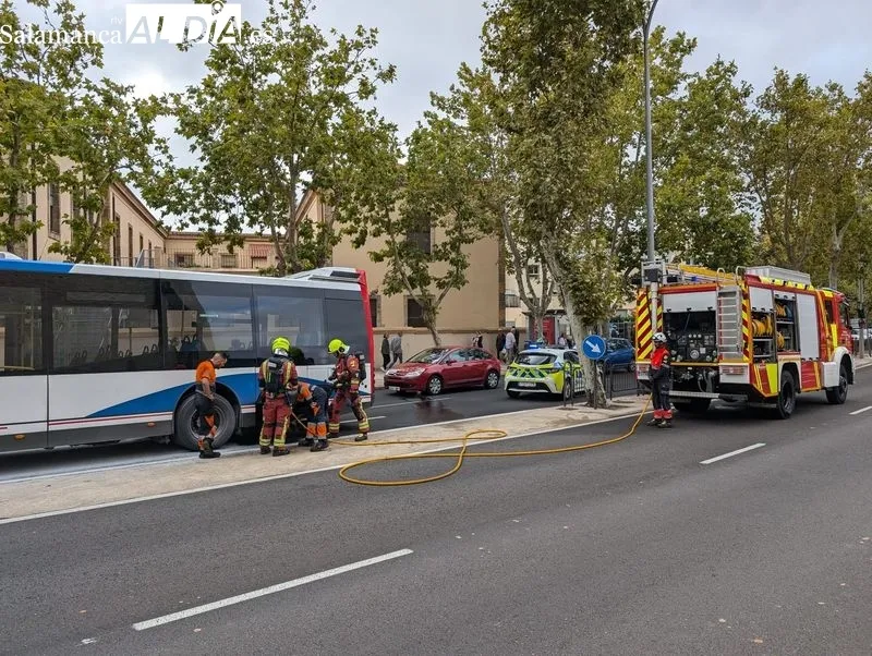 Intervención de los Bomberos en el paseo de San Vicente por el incendio de un autobús. Foto de David Sañudo