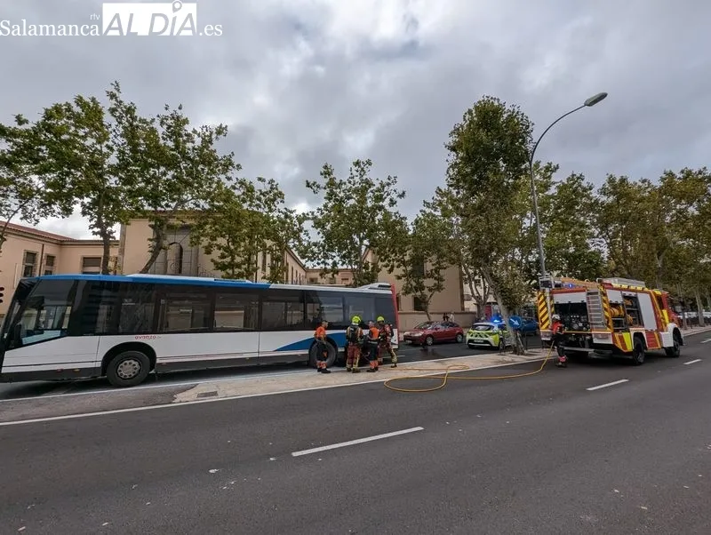 Intervención de los Bomberos en el paseo de San Vicente por el incendio de un autobús. Foto de David Sañudo