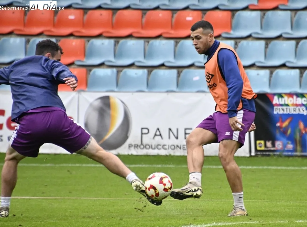 Entrenamiento del Salamanca UDS, este martes, en el estadio Helmántico