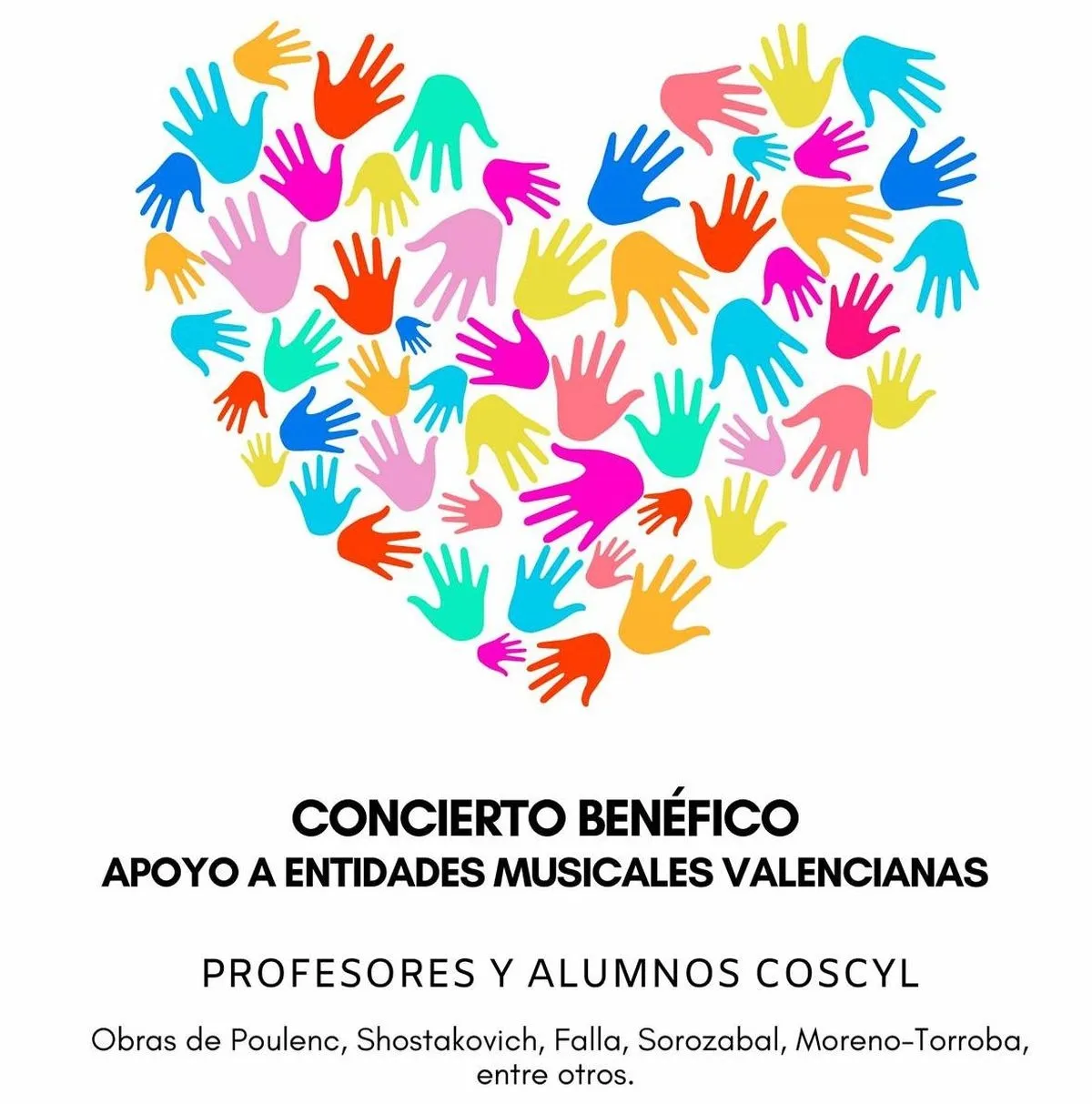 Martes, 3 de diciembre. A las 20:00 h. Concierto benéfico, de apoyo a entidades musicales valencianas, con profesores y alumnos del COSCYL