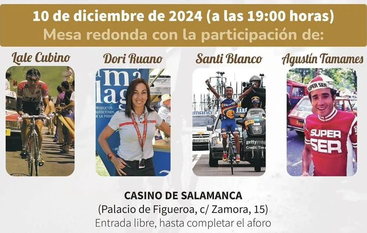 Martes, 10 de diciembre. A las 19:00 h. (2º piso).Charla sobre ciclismo con Dori Ruano, Cubino, Santi Blanco, Agustín Tamames.