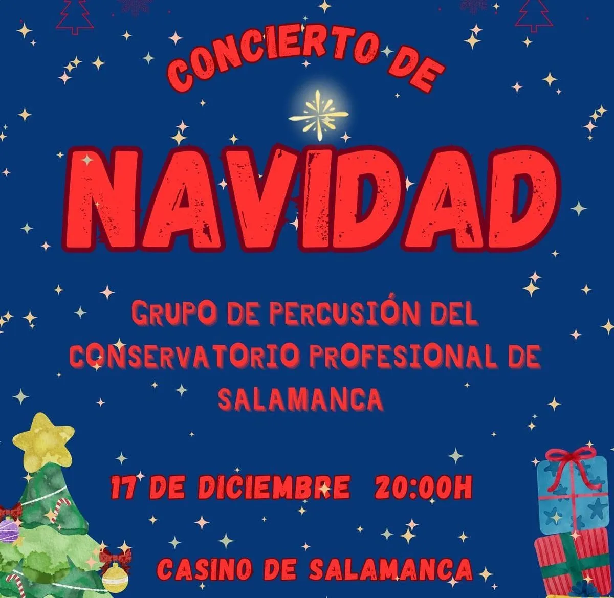 Martes, 17 de diciembre. A las 20:00 h. Concierto de Navidad con el Grupo de Percusión del Conservatorio Profesional de Música de Salamanca.