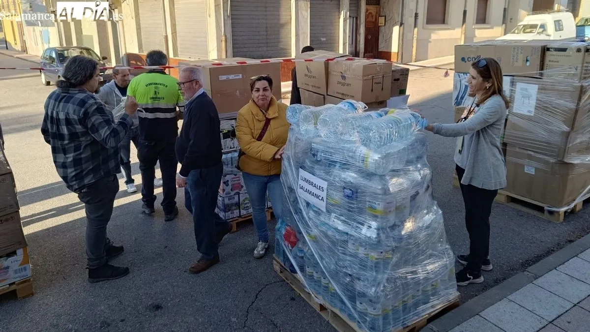 Un grupo de voluntarios preparó los palés que fueron cargados en un camión