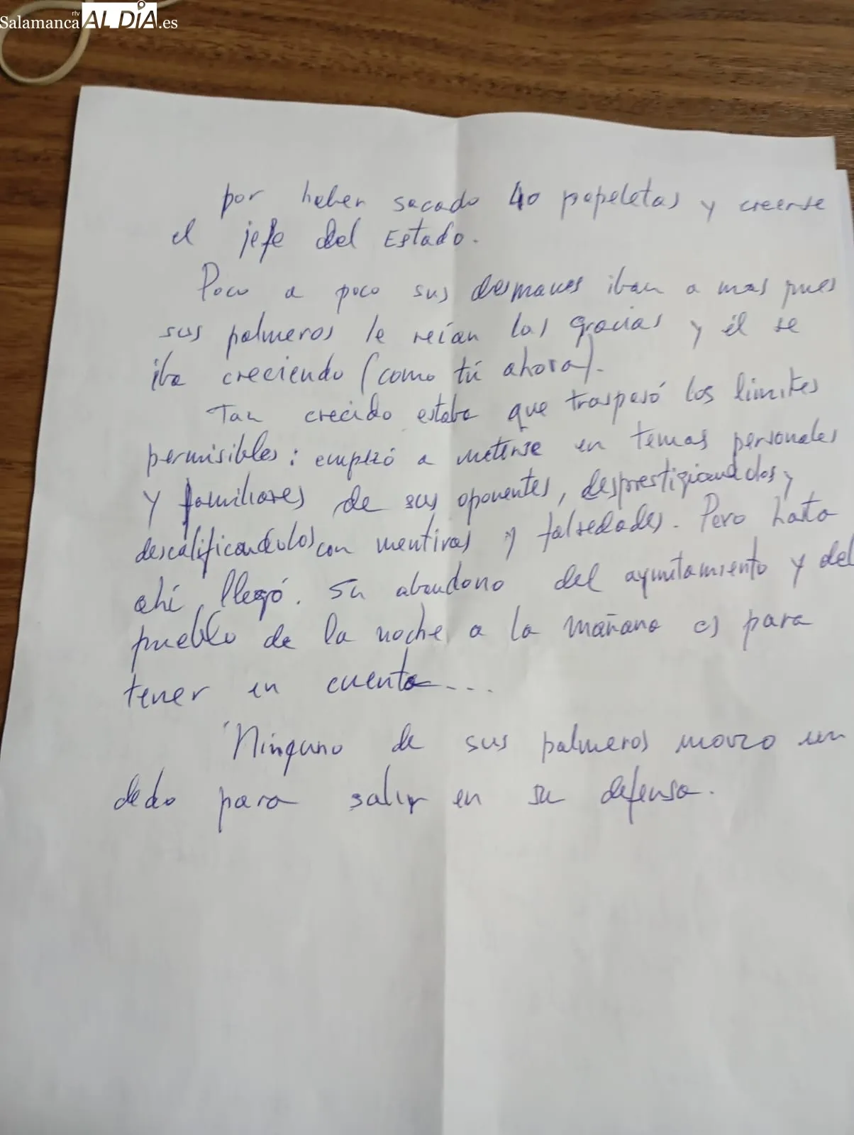 Escrito acosador al alcalde de Saldeana