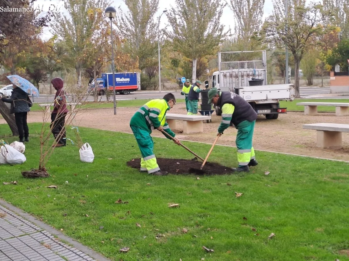 Responsables del Ayuntamiento y de la Asociación de Ucranianos de Salamanca plantan el Jardín de Kalyna como símbolo de paz y de libertad. Fotos: Víctor Jiménez
