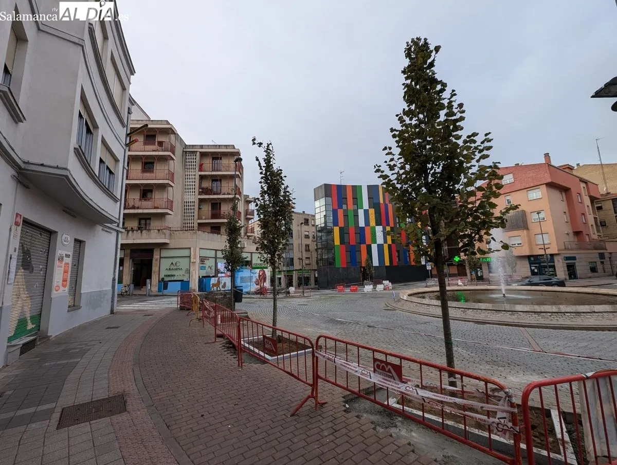 Imagen de este sábado de la plaza del Oeste tras las plantación de los nuevos árboles. Fotos: David Sañudo
