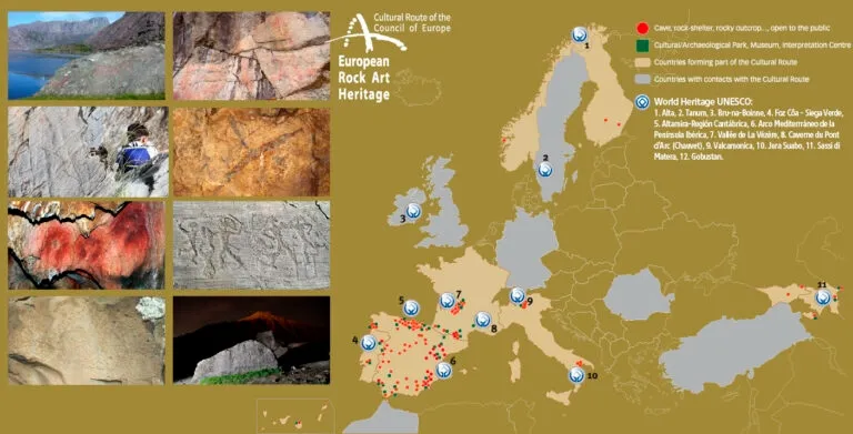 Alejandro Fonseca, la foto de grupo junto con el resto de miembros de la Ruta de Arte Prehistórico en el Parque de la Prehistoria de Tarascon