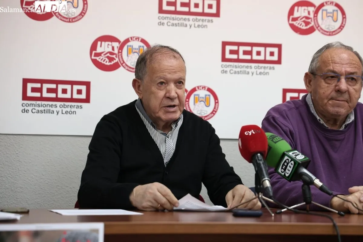 Rueda de prensa de los representantes de pensionistas y jubilados de UGT Salamanca de CCOO Salamanca. Foto de David Sañudo
