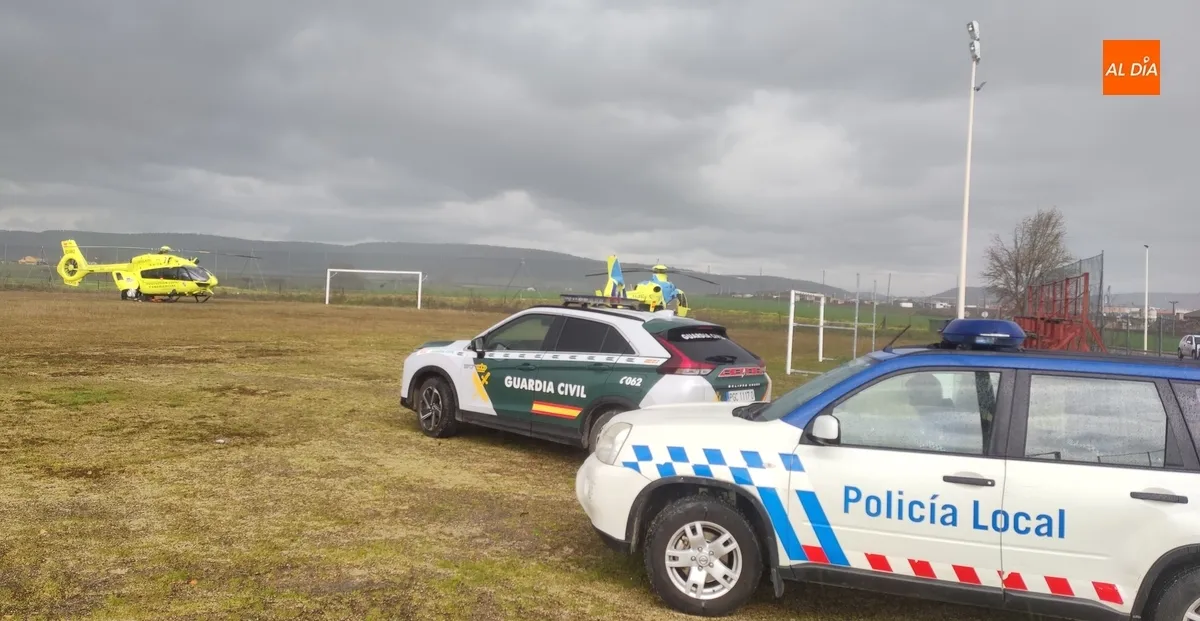 Cambio de helicóptero del herido en Ciudad Rodrigo | Fotos: Adrián Martín