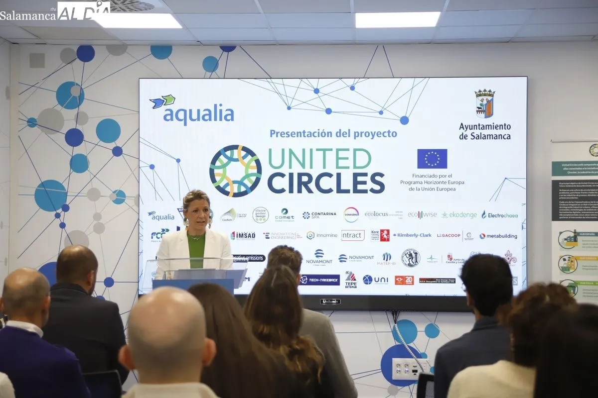 Presentación del proyecto United Circles en España, del que forma parte Salamanca, para acelerar el proceso de descarbonización y aprovechamiento circular de agua, recursos y energía. Foto de Ángel Puma