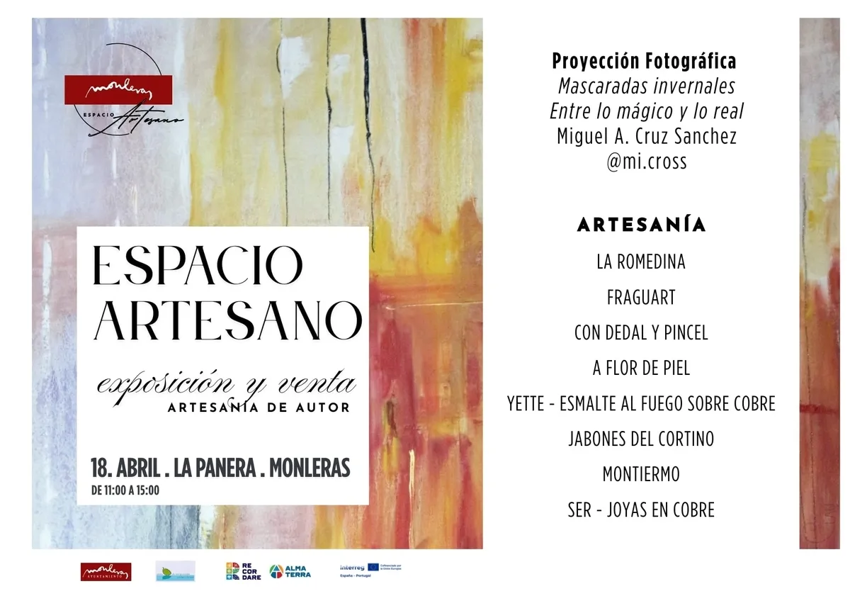Cartel del 'Espacio Artesano' en Monleras con expositores