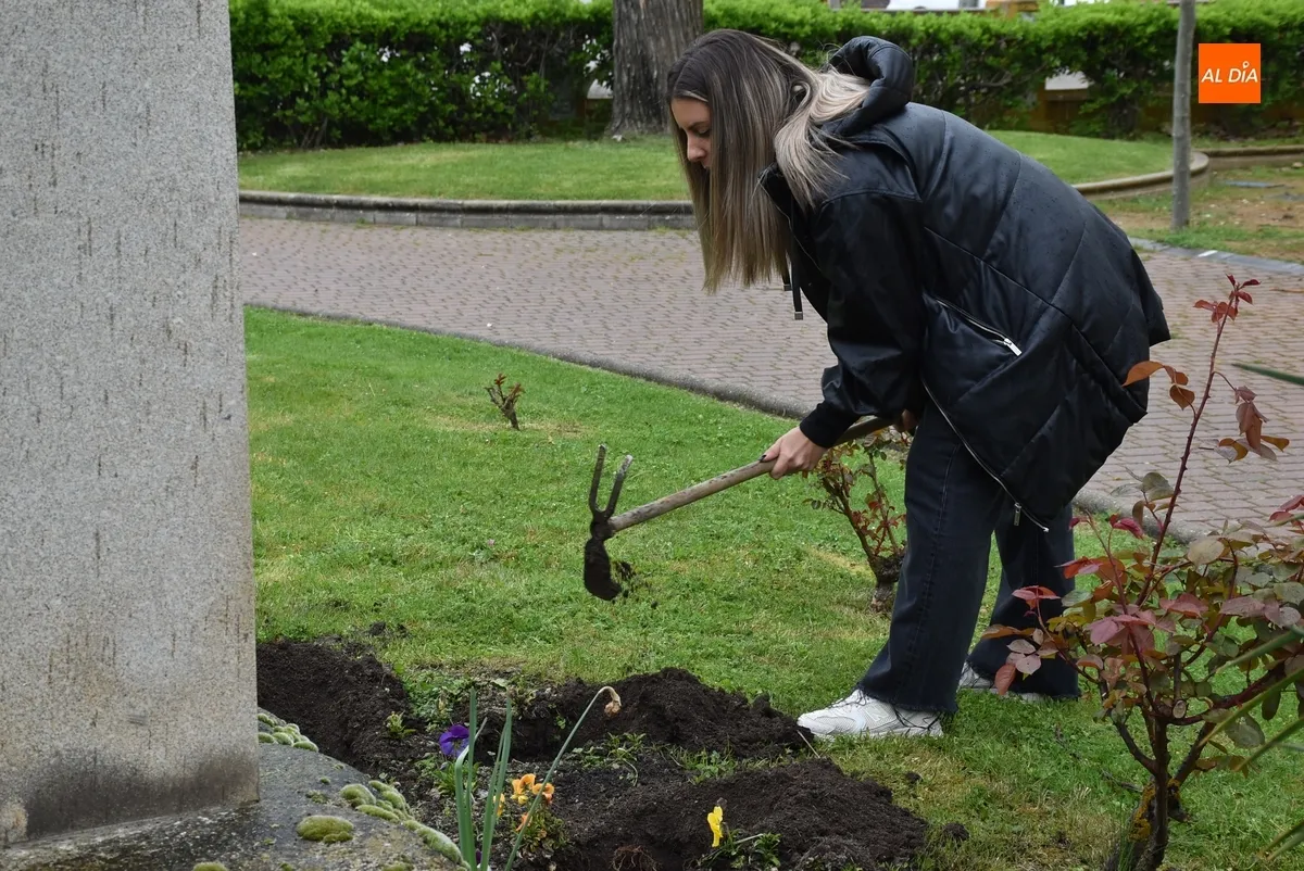 Foto 3 - Plantados bajo la lluvia tulipanes en La Glorieta con motivo del D&iacute;a Mundial del Parkinson