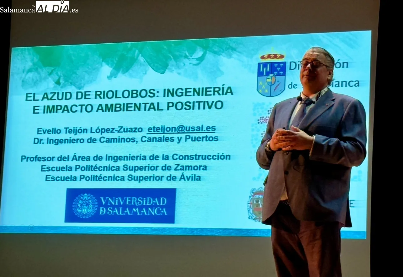 Foto 3 - El ingeniero y profesor Evelio Teij&oacute;n protagoniza una detallada conferencia sobre el Azud de Riolobos en Villoria