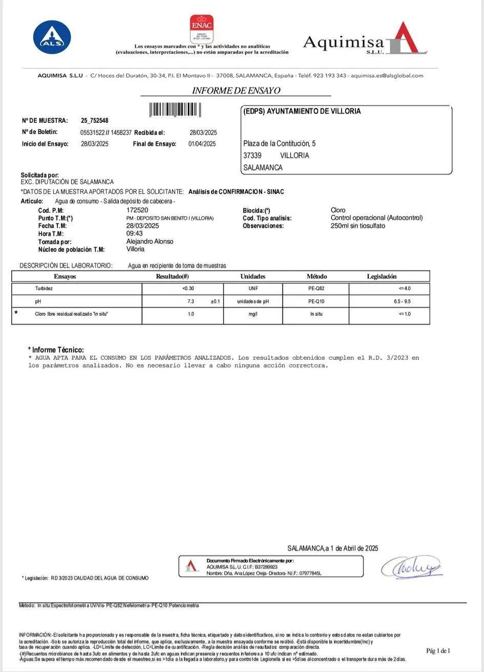 Foto 3 - Nuevas anal&iacute;ticas avalan la calidad del agua en Villoria