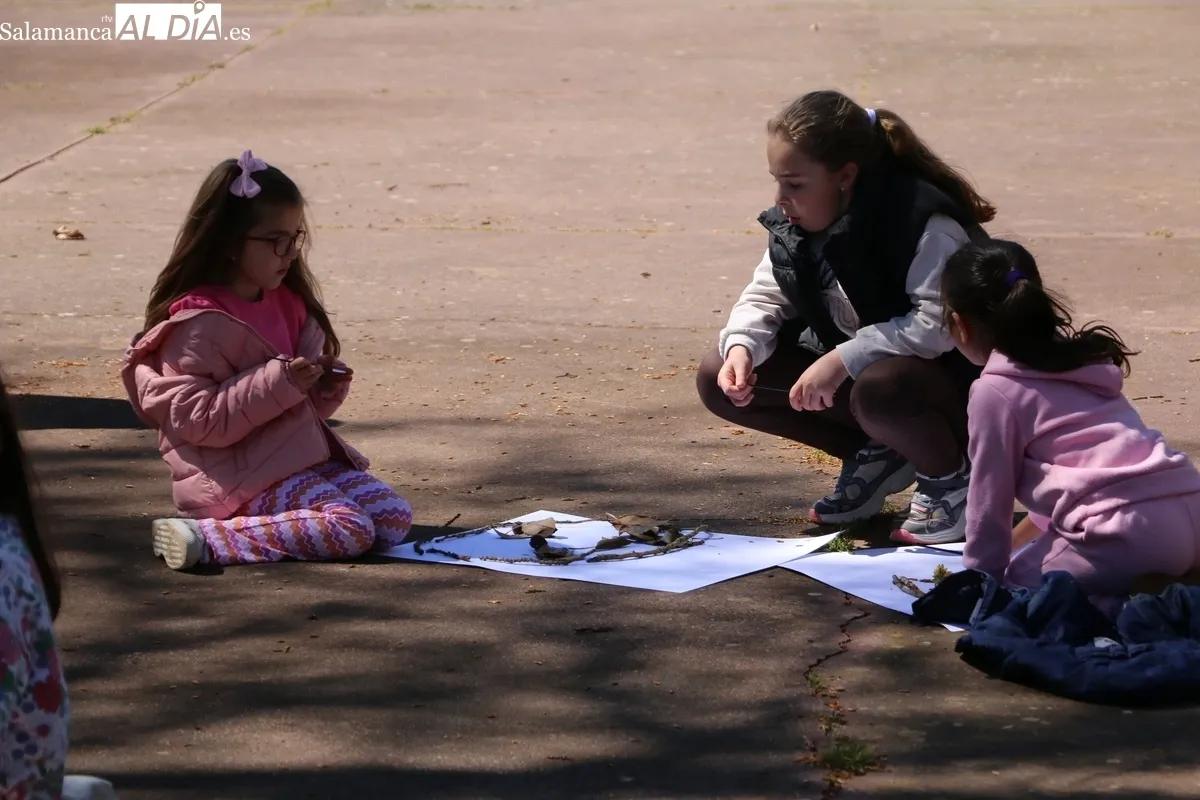 Los niños de 1º y 2º de Primaria del CEIP Manuel Moreno Blanco tuvieron este lunes una clase de arte y naturaleza / CORRAL 