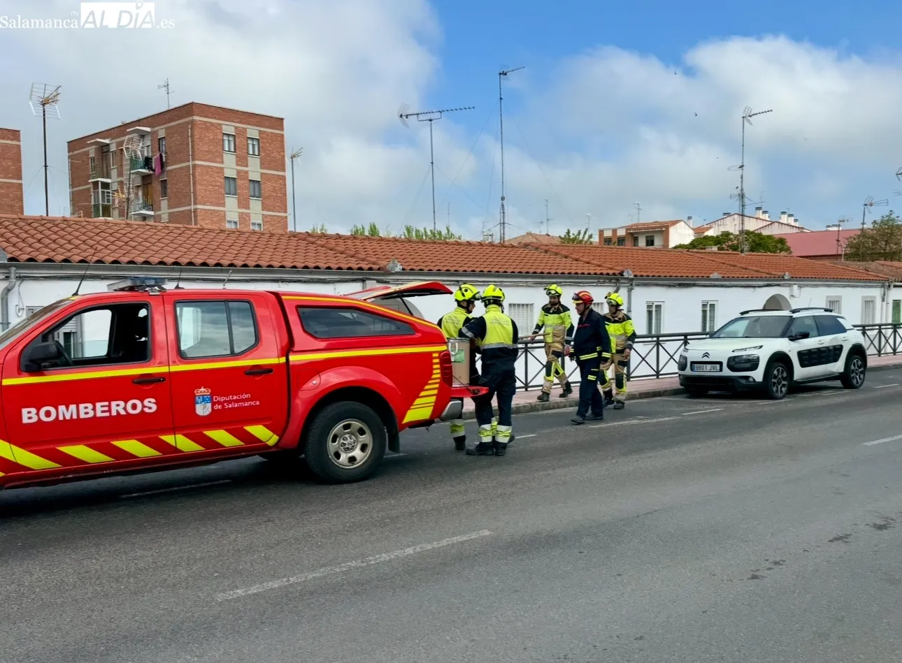 Foto 2 - Bomberos y operarios municipales realizan un operativo para limpiar un vertido de aceite generado por la aver&iacute;a del cami&oacute;n de la Mancomunidad