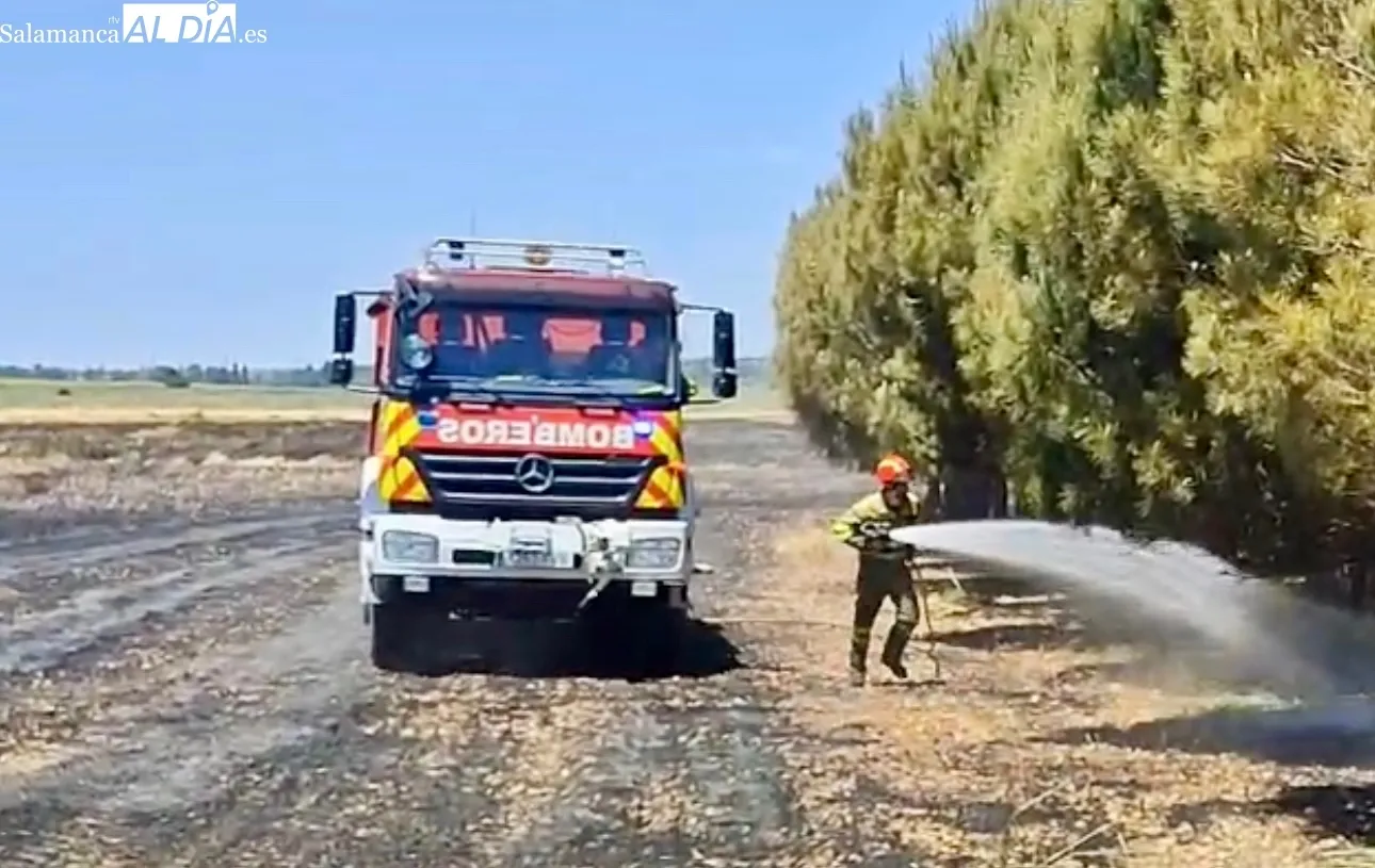 Foto 5 - Bomberos y agricultores trabajan juntos para extinguir un incendio en Nava de Sotrobal