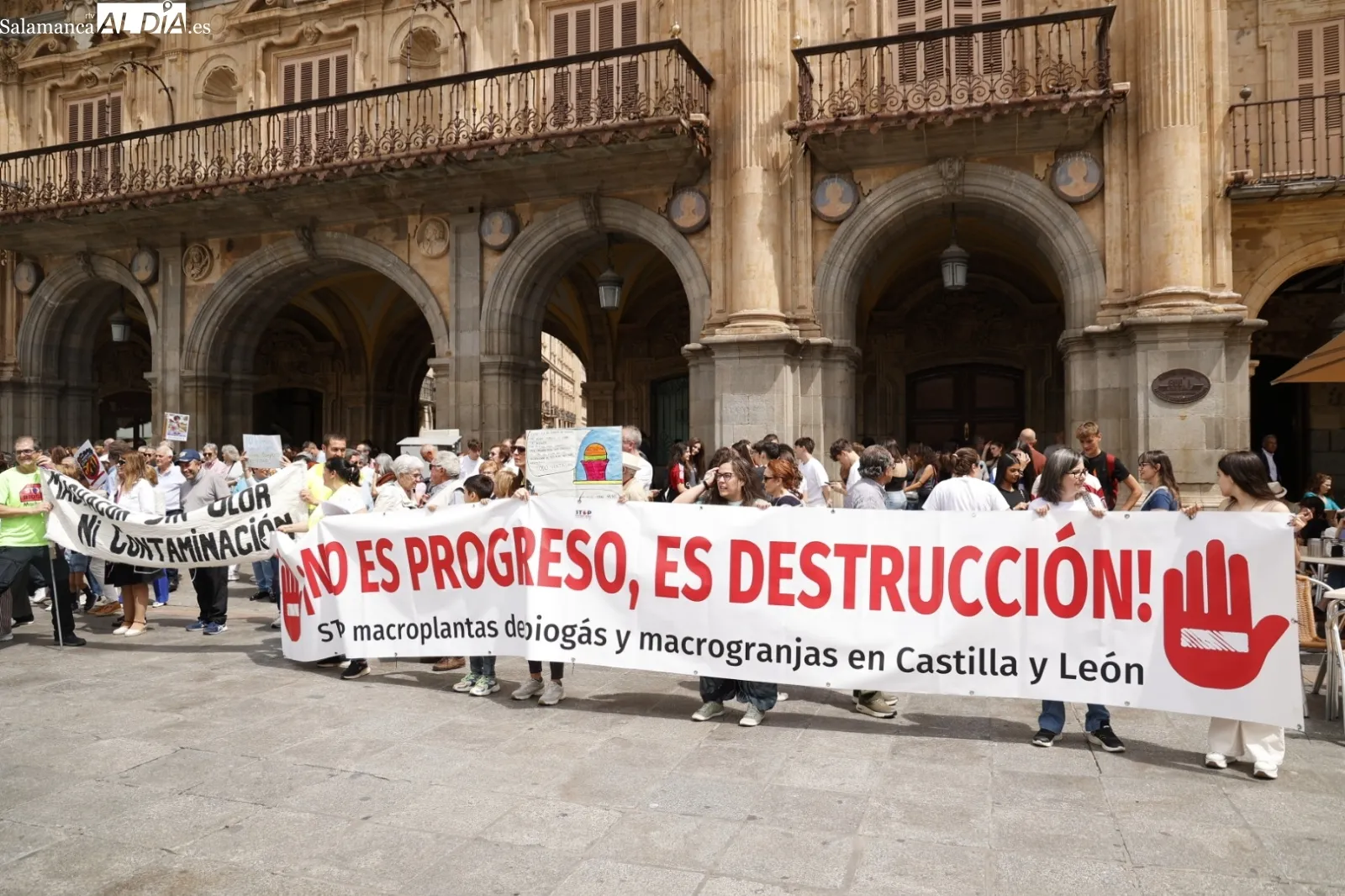Manifestación en la Plaza Mayor contra las plantas de biogás | Fotos: David Sañudo