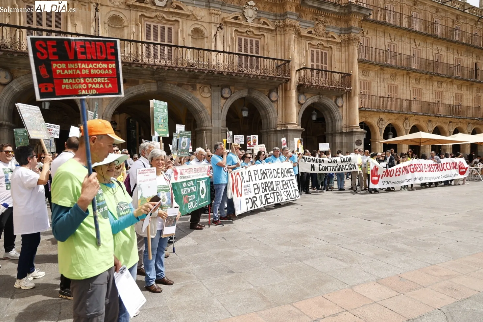 Manifestación en la Plaza Mayor contra las plantas de biogás | Fotos: David Sañudo