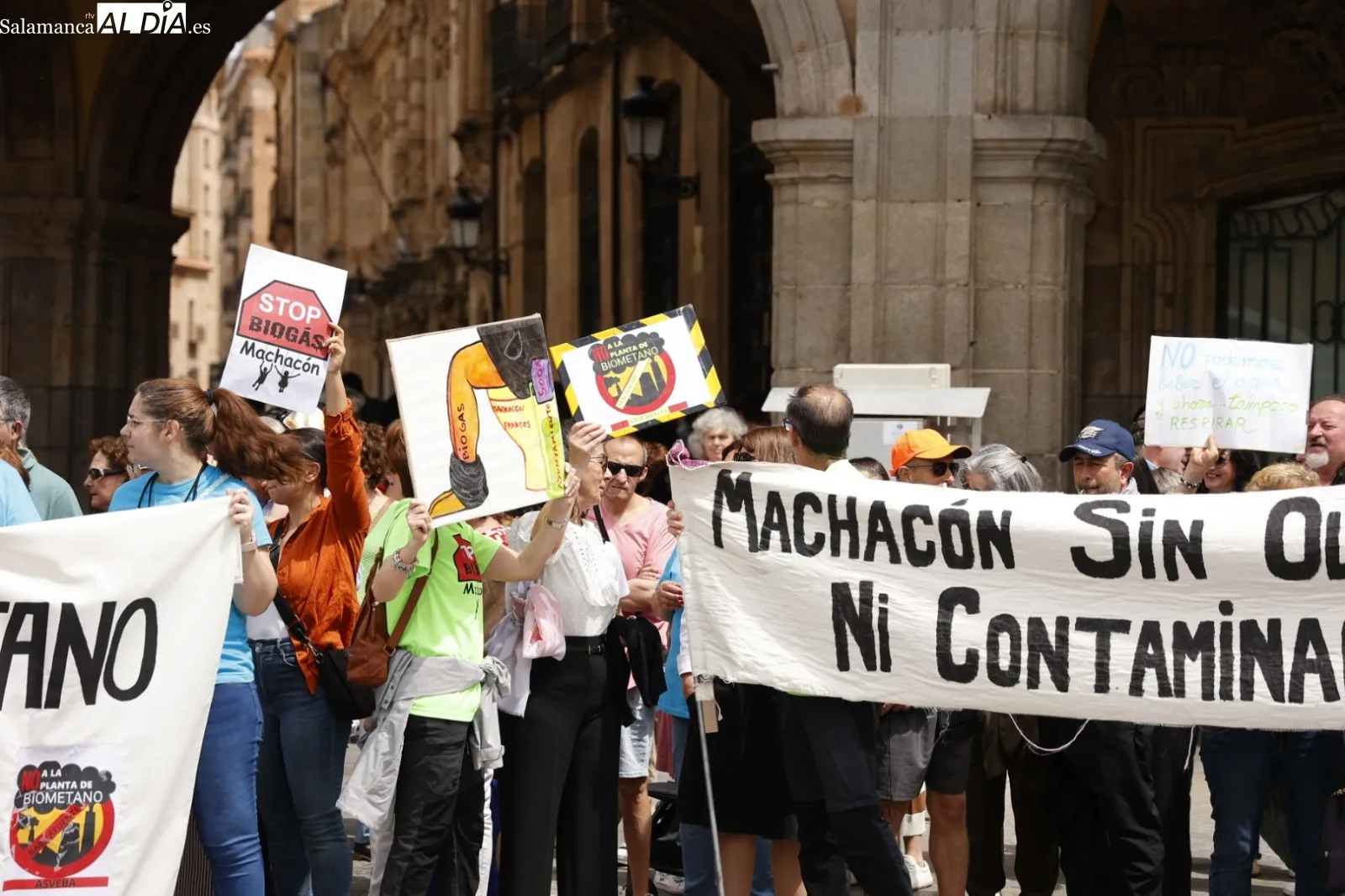 Manifestación en la Plaza Mayor contra las plantas de biogás | Fotos: David Sañudo