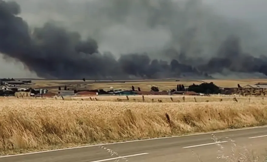 Foto 2 - Hasta 13 medios, entre a&eacute;reos y terrestres, logran extinguir un potente incendio de cultivos en Malpartida