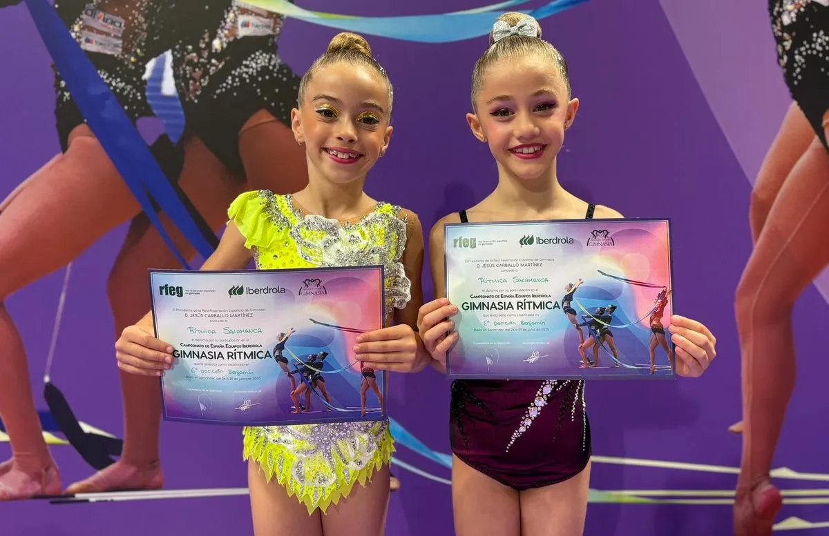 Diploma Nacional (6ª posición) para el equipo Benjamín del Club Rítimica Salamacna, formado por Lua Sánchez y Carla Iglesias