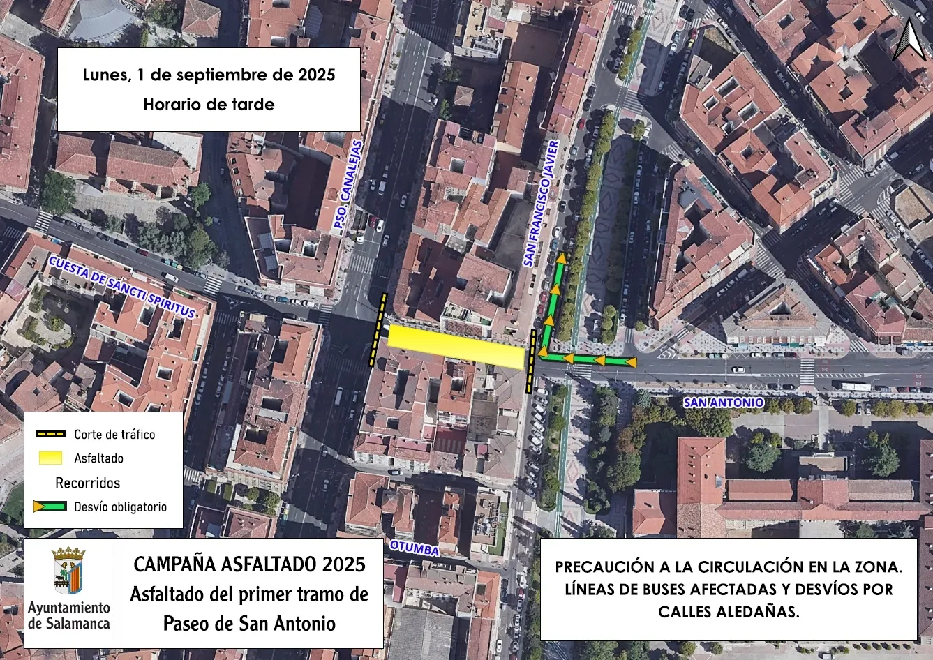 Cortes de tráfico este lunes en Arroyo de Santo Domingo y San Antonio por obras de asfaltado