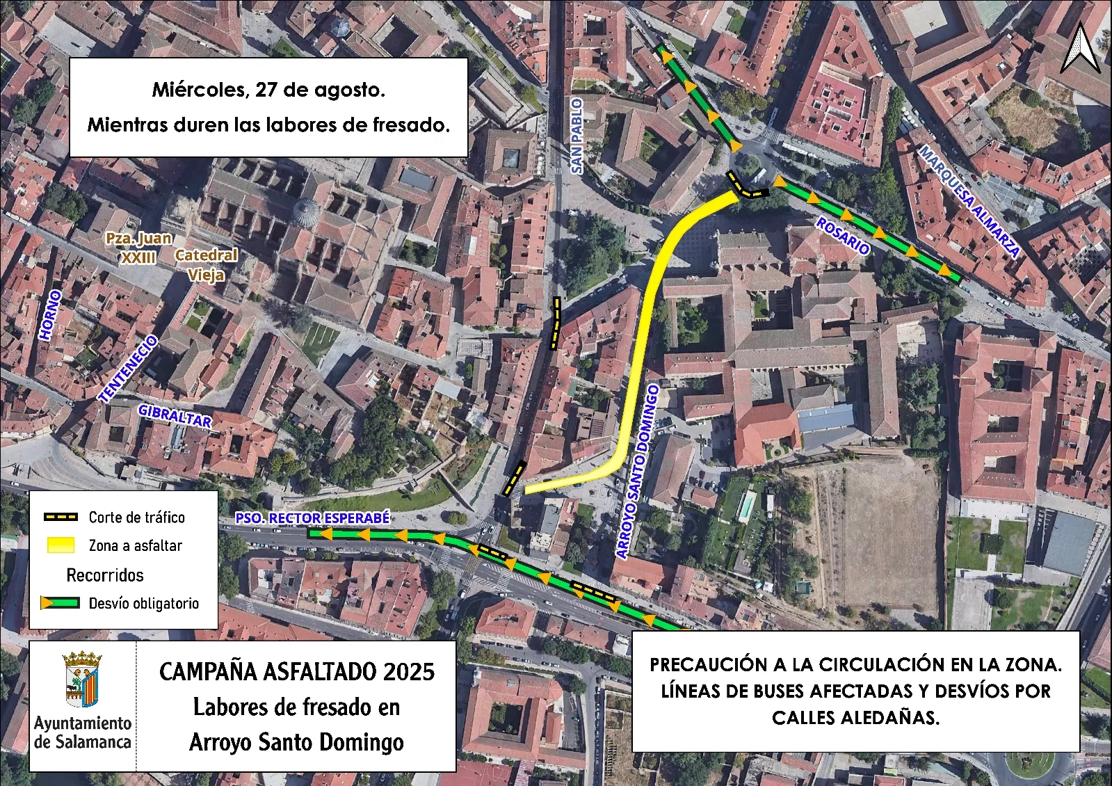 Cortes de tráfico y desvíos desde mañana en el Puente de Felipe VI y Arroyo de Santo Domingo por trabajos de asfaltado