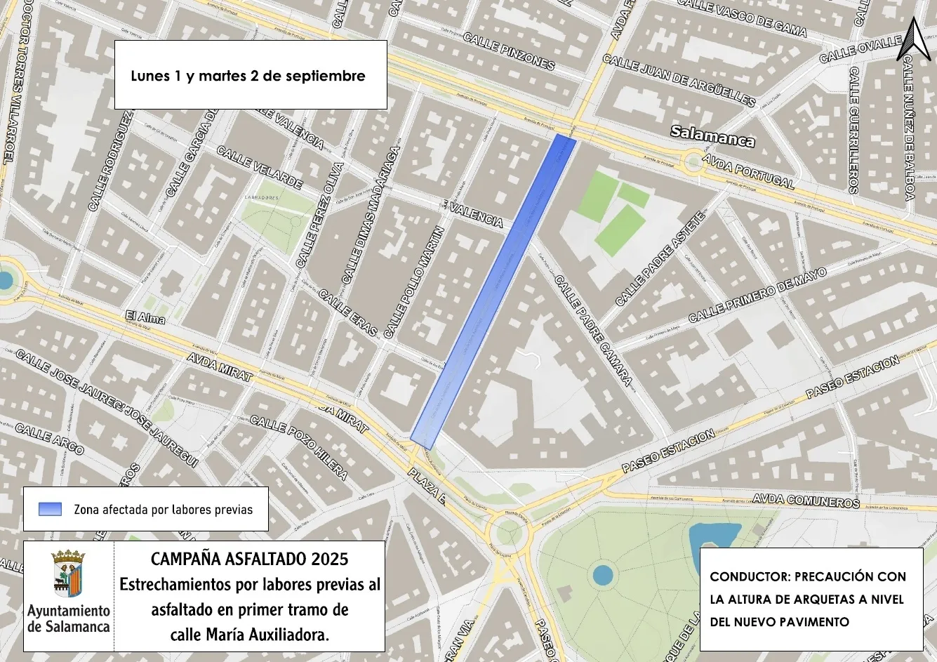 Cortes de tráfico este lunes en Arroyo de Santo Domingo y San Antonio por obras de asfaltado
