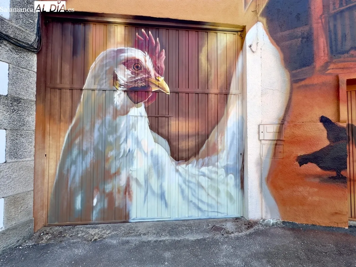 Cipérez adorna su plaza y puede presumir de tener, si no la que más, una de 'las gallinas más grandes de Europa' 