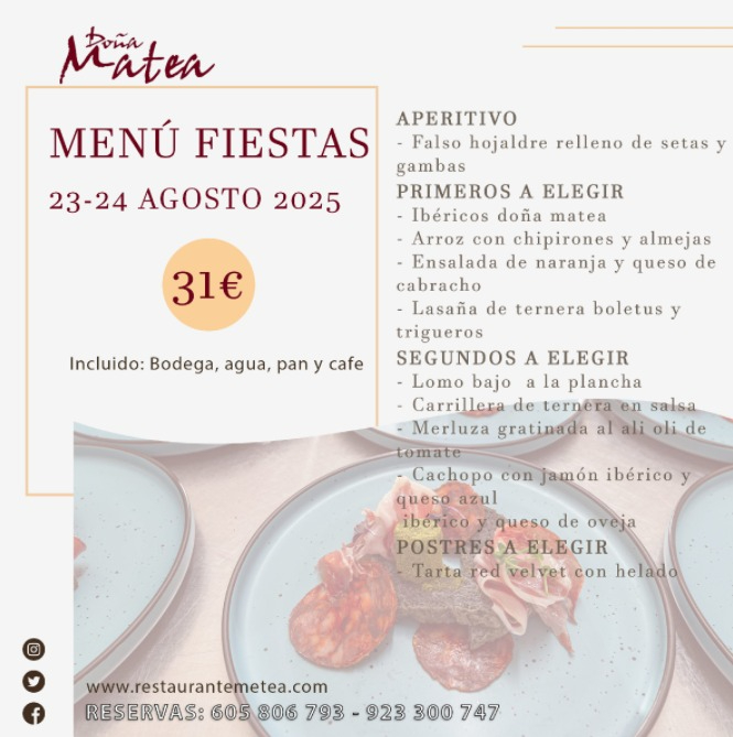 Menú Fiestas Alba de Tormes: Restaurante Doña Matea
