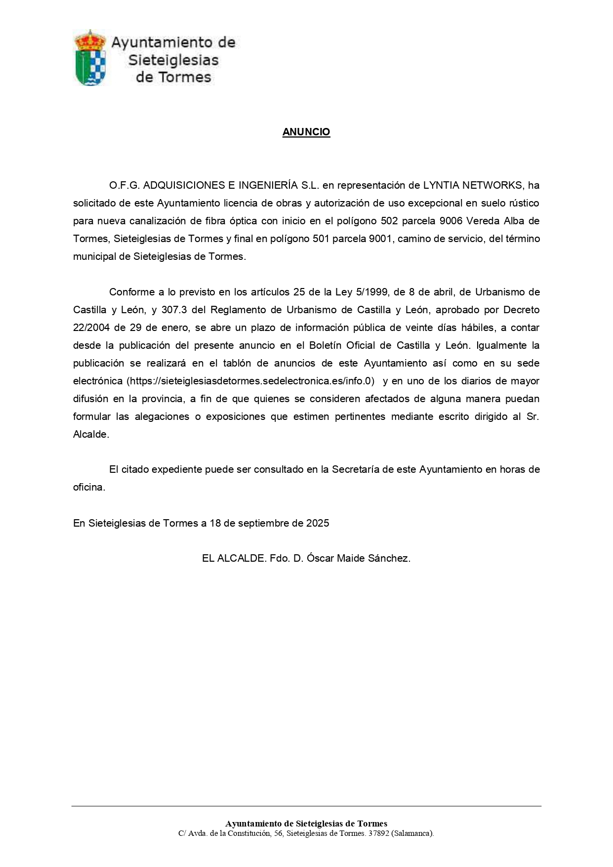 Anuncio Sieteiglesias de Tormes